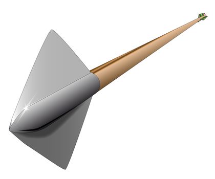 A arrow with a large arrow head, in flight, isolatted on a white background.