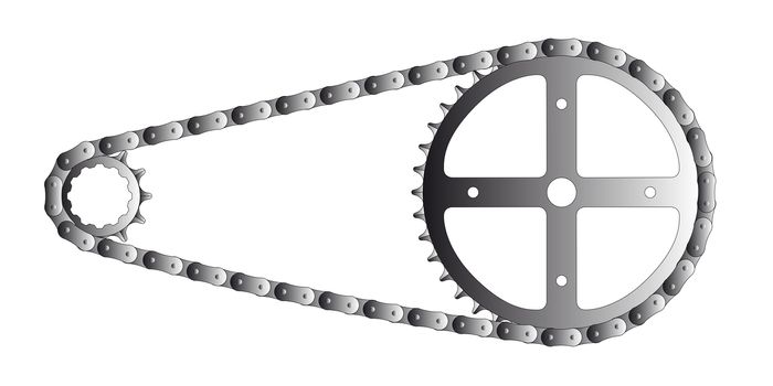 A bicycle chain and the driving and driven cogs.