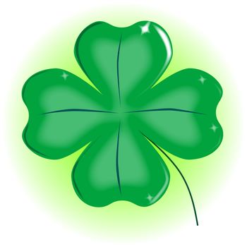 A very lucky green Irish 4 leaf shamrock over white.