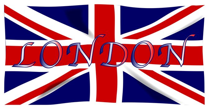 The British Union Flag, or Union Jack (when used on board ship), with the word LONDON in original editable text.