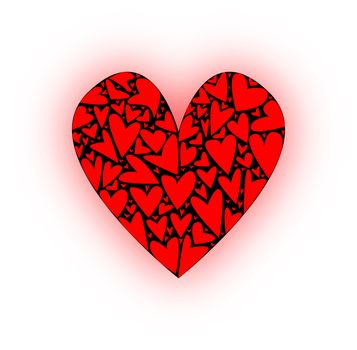 A lafrge heart made up of several smaller hearts against a blacj background.