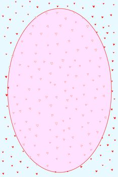 An oval romantic background with hearts of red and white.