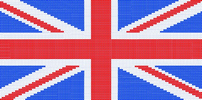 A cross stitch impresion of the United Kingdom Union Jack flag.