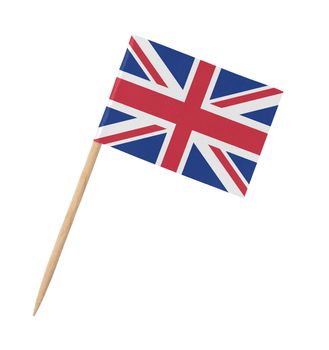 Small paper flag of the United Kingdom on wooden stick, isolated on white