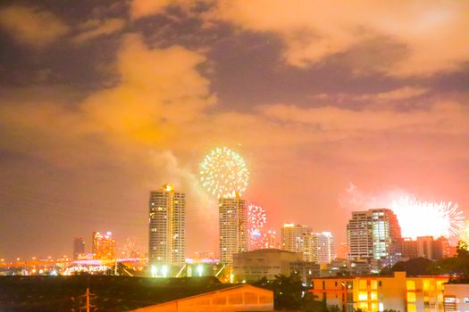 fireworks on Bangkok city skyline new years eve celebration