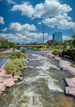 People playing in the Platte river in Denver, Colorado