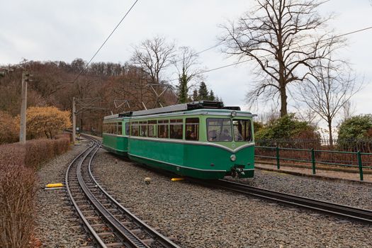 Konigswinter, Germany - 2 March 2019: a train of Drachenfels Railway