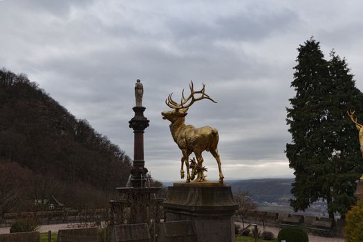 Konigswinter, Germany - 2 March 2019: Drachenburg castle on a gloomy day