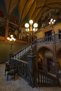 Konigswinter, Germany - 2 March 2019: Drachenburg castle interior, staircase