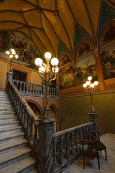 Konigswinter, Germany - 2 March 2019: Drachenburg castle interior, staircase