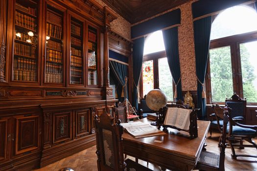 Konigswinter, Germany - 2 March 2019: Drachenburg castle interior, library