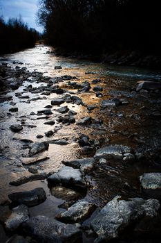 nlandscape bakground small river late in the evening