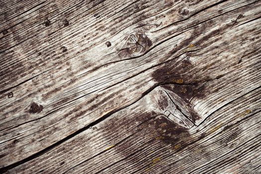 background or texture detail of old weathered wooden board with knot