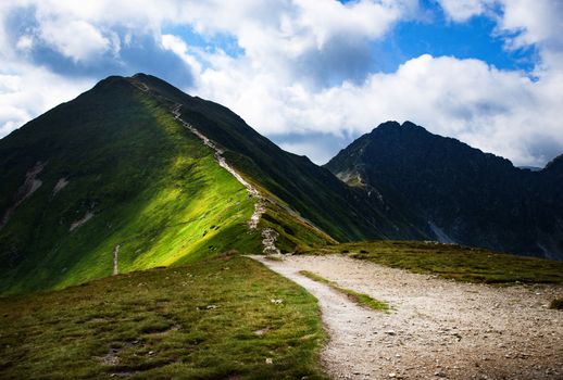 nature landscape background Walkway along the ridge of high mountains