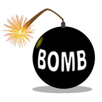 A traditional cartoon style bomb with lit fuse, isolaterd over white