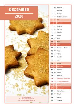 background Slovak calendar with names for December 2020