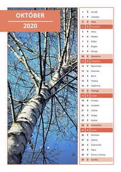 background Slovak calendar with names for October 2020