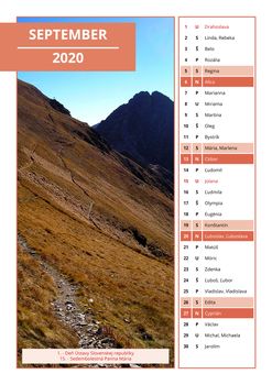 background Slovak calendar with names for September 2020