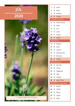 background Slovak calendar with names for July 2020