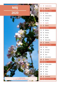 background Slovak calendar with names for May 2020