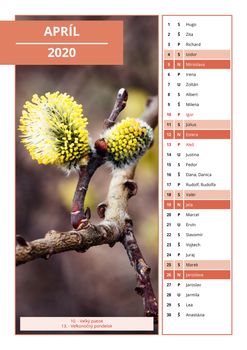 background Slovak calendar with names for April 2020