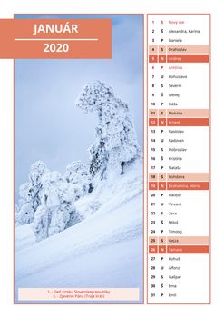 background Slovak calendar with names for January 2020