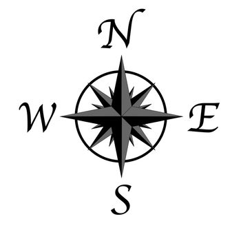 A gray compass arrow isolated over a white background.