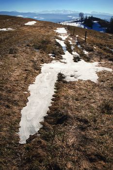 seasonal nature background spring landscape with the last snow