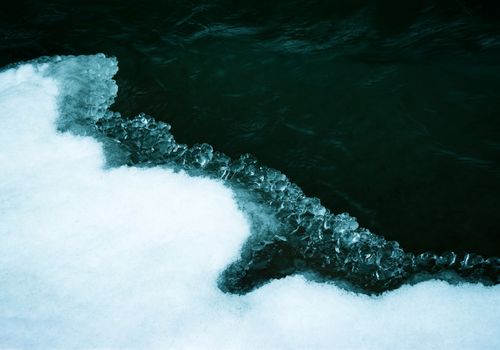 seasonal background the edge of ice on a dark winter small river