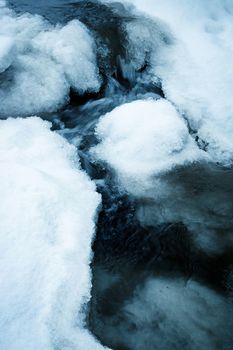 seasonal background detail on the frozen river rapids