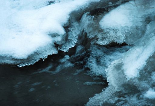 seasonal background detail on the frozen river rapids