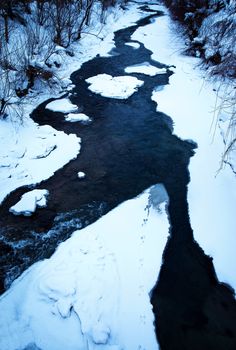 nature seasonal background view of a winter river with ice