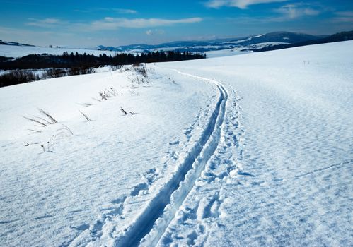 landscape snowy winter landscape with cross country ski path