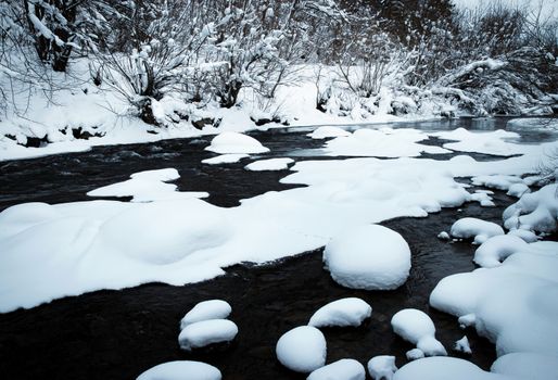 seasonal nature lanscape background winter river incomplete frozen