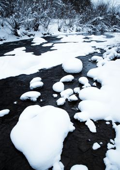 nature seasonal lanndscape background winter river with snow