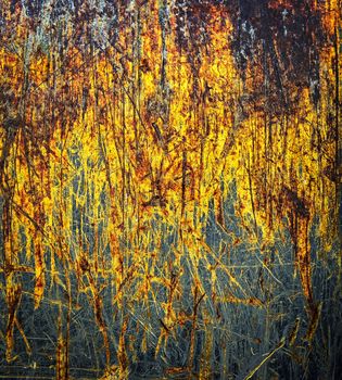 abstract background or texture old iron plate with scratched yellow color