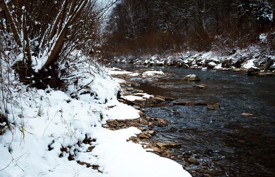 seasonal nature background a small river in a winter landscape
