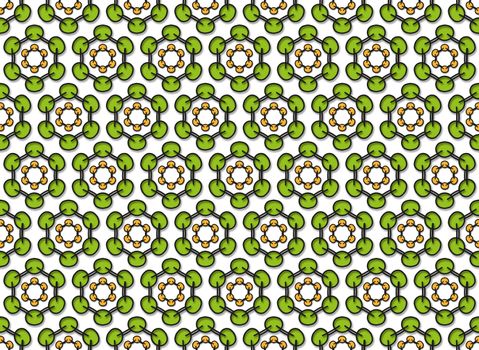 abstract background or textile green doodle of hexagonal flowers