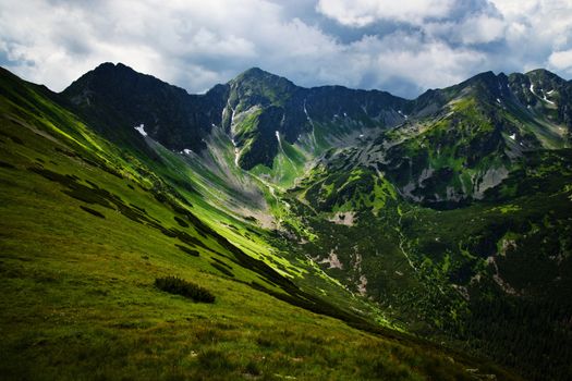 landscape background dark green rocky mountain valley