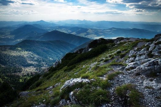 landscape seasonal background view into the valley