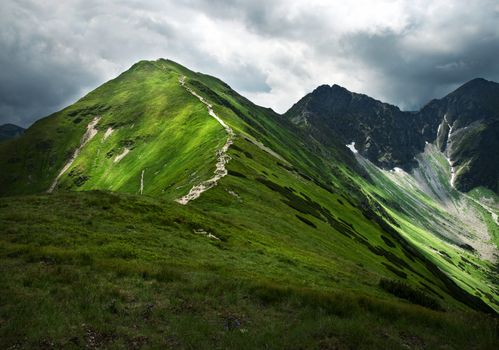 landscape background big green hill in the rocky mountain range