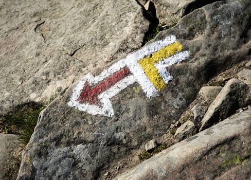 sport background tourist signs on big stone