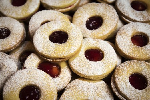 detail food background circular cookies filled with jam
