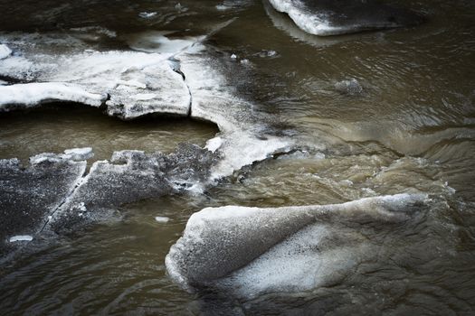 nature seasonal background melting ice floes on the river