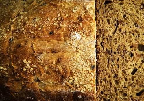 food background or texture detail on cereal crust of bread
