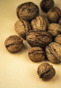 food background group unpeeled walnuts
