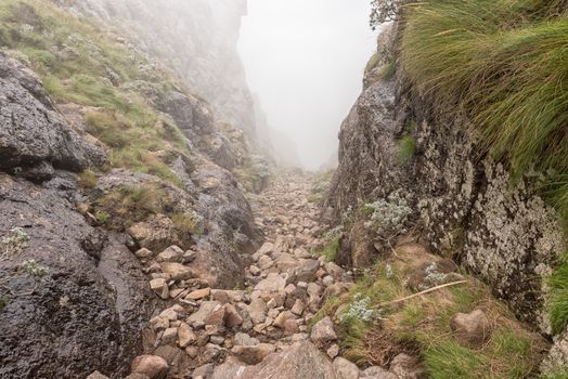 The Sentinel Gully, the alternative route to the top of the Amphitheatre in the Drakensberg