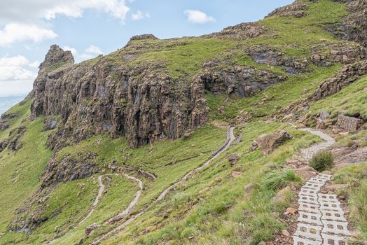 The zig-zags on the Sentinel hiking trail to the Tugela Falls