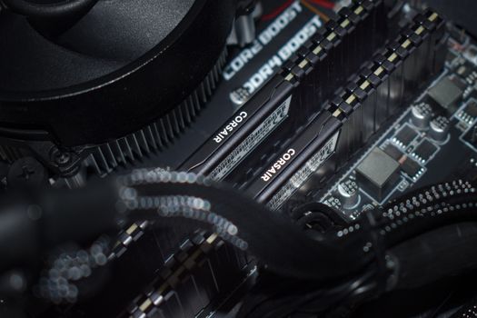 Close up view of Corsair 3200mhz Ram in a gaming pc