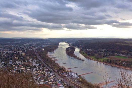 View of Rhine form Drachenfelsbahn Bergstation in march